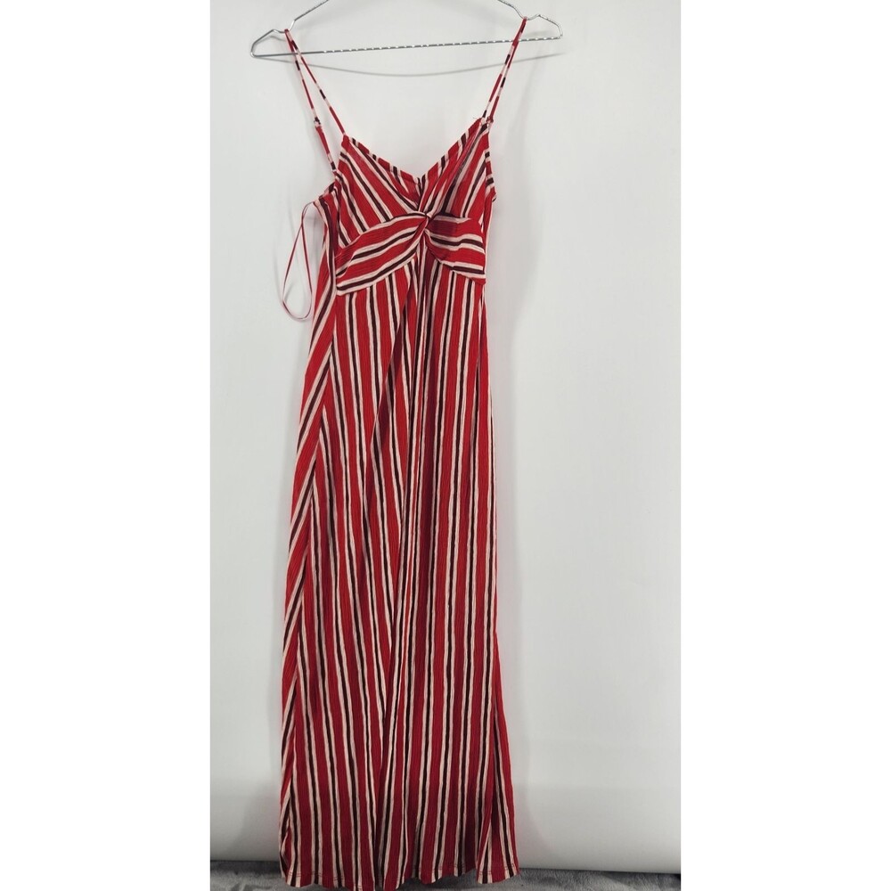 Mango MNG Women's XXS 100% Polyester Red Striped Gathered Dress NWT